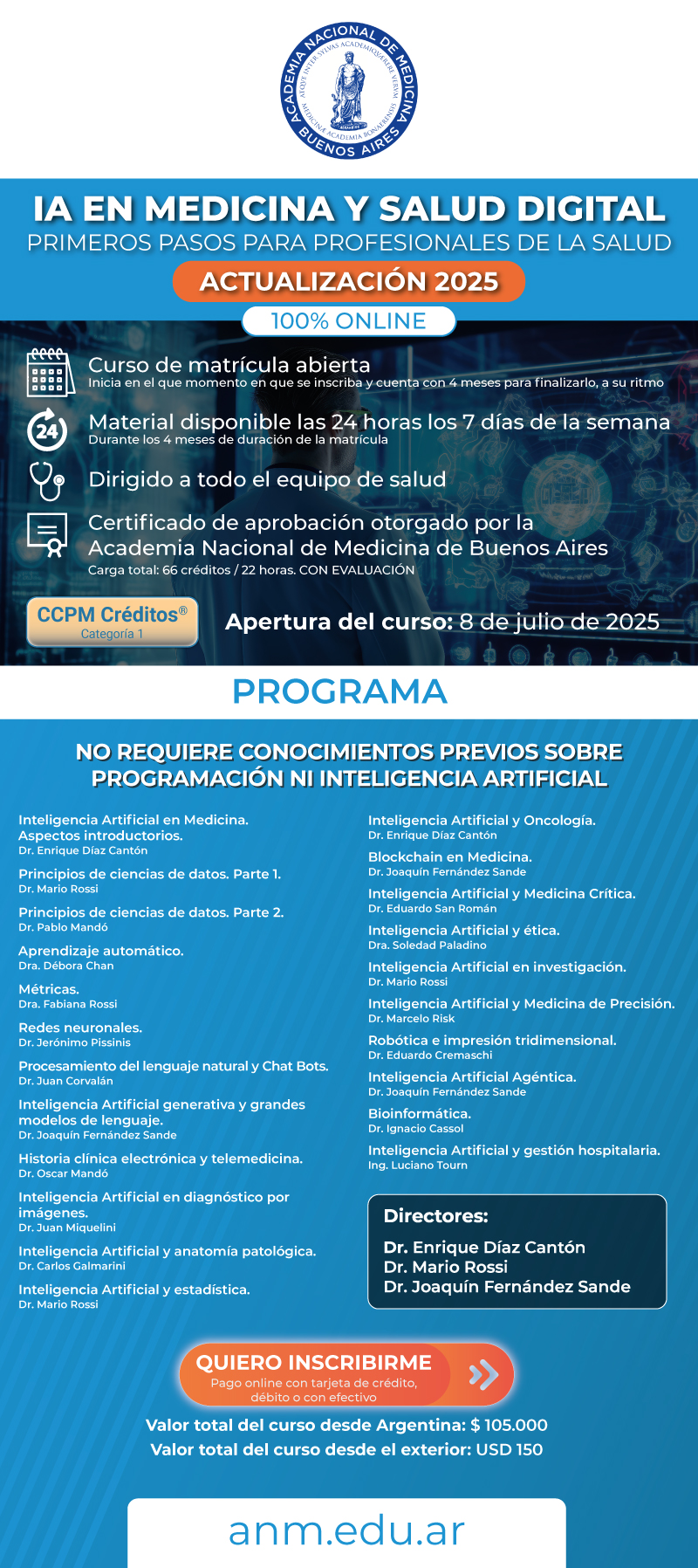 Actualización 2025 🔸 CURSO DE IA EN MEDICINA Y SALUD DIGITAL 💻 100% online y asincrónico