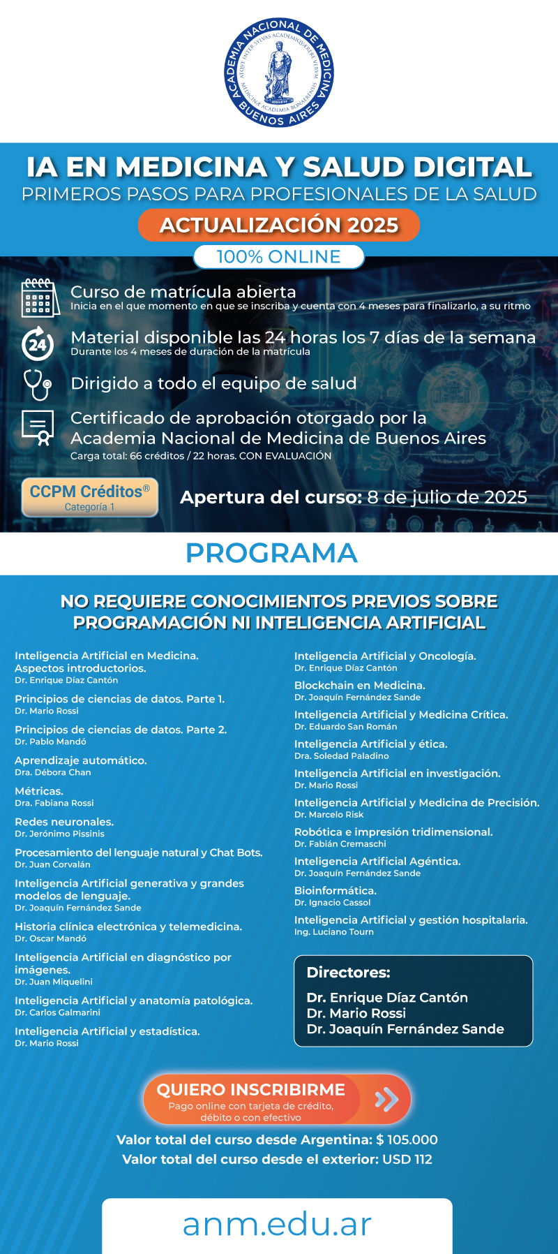 Actualización 2025 🔸 CURSO DE IA EN MEDICINA Y SALUD DIGITAL 💻 100% online y asincrónico