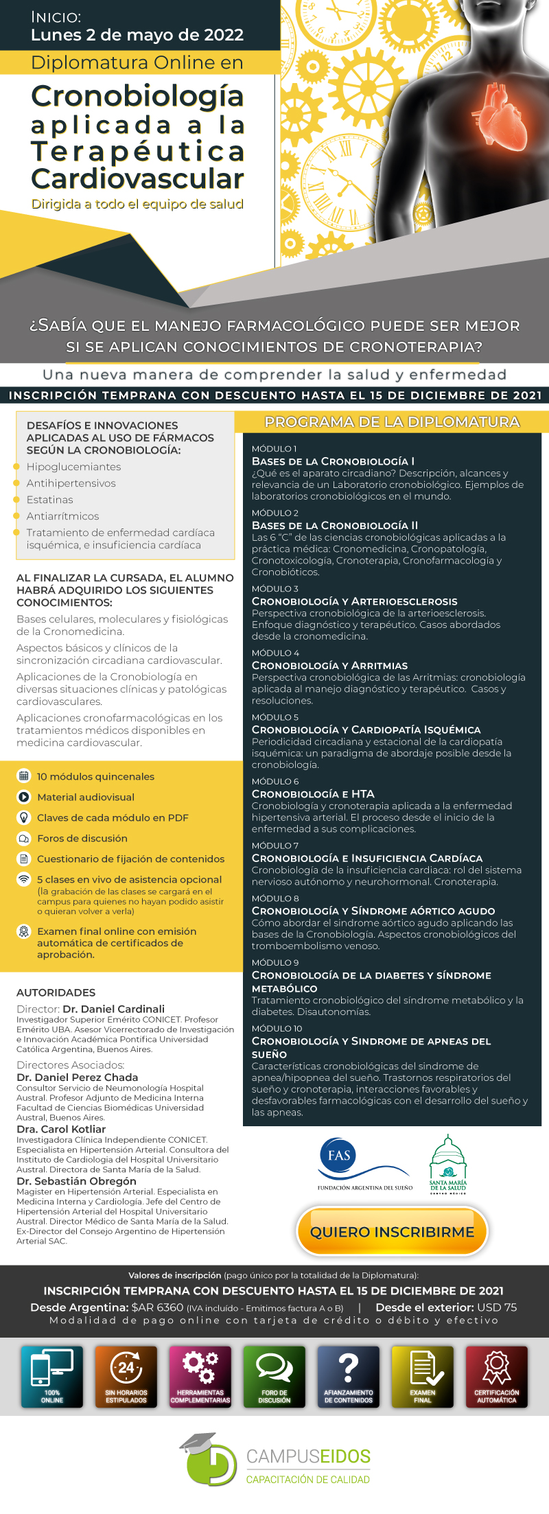 Diplomatura online en Cronobiología aplicada a la Terapéutica Cardiovascular