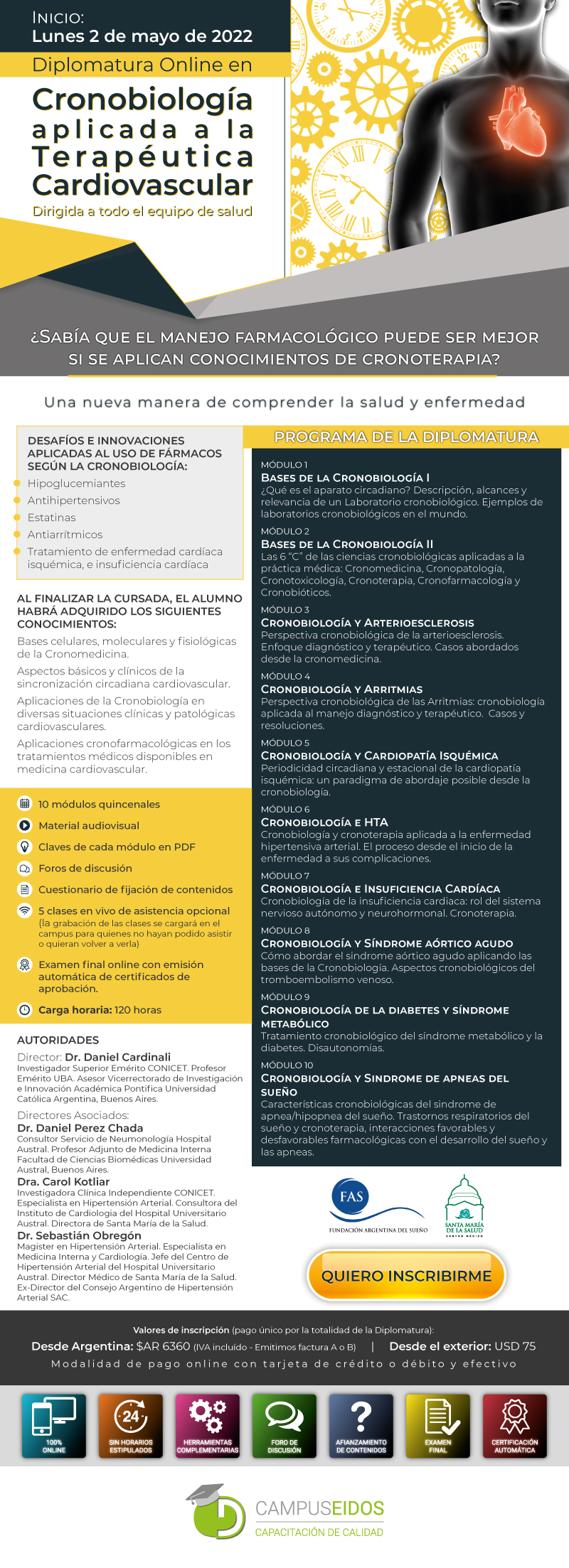 Diplomatura online en Cronobiología aplicada a la Terapéutica Cardiovascular