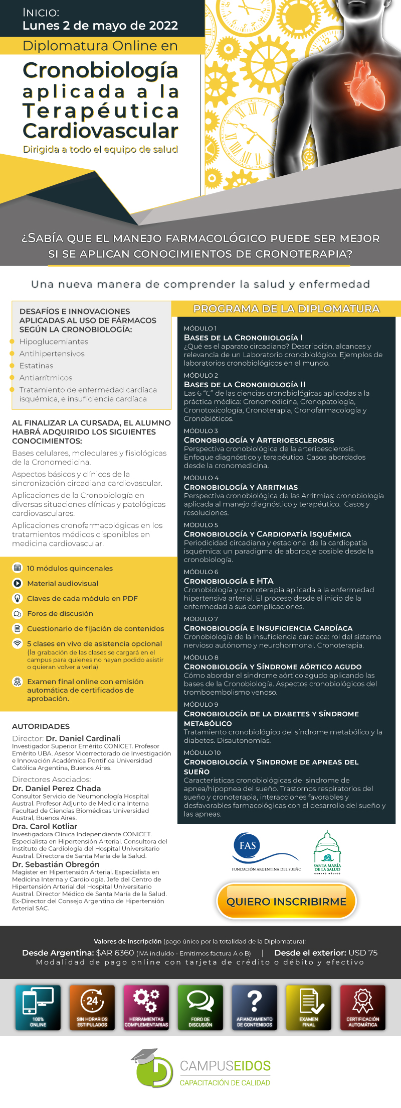 Diplomatura online en Cronobiología aplicada a la Terapéutica Cardiovascular
