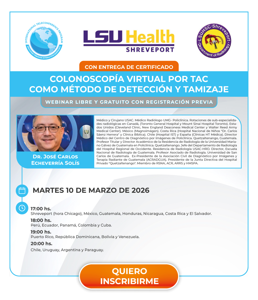Webinar sobre colonoscopía virtual por TAC como método de detección y tamizaje